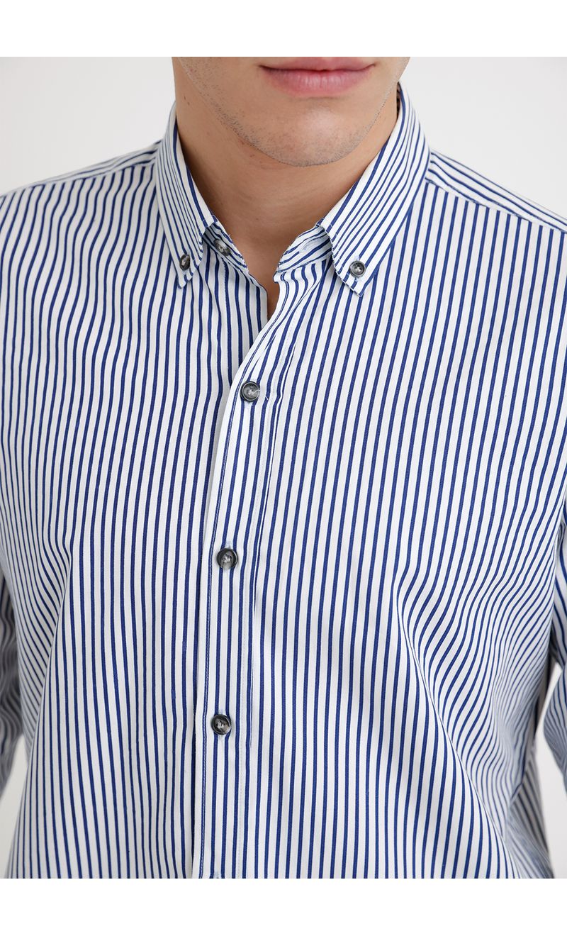 Camisa Hombre Algodon Rayas Slim Beemer Blanco Azul Trial Trial