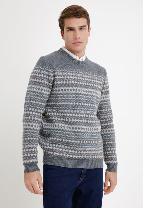Sweater hombre cuello redondo tribal gris