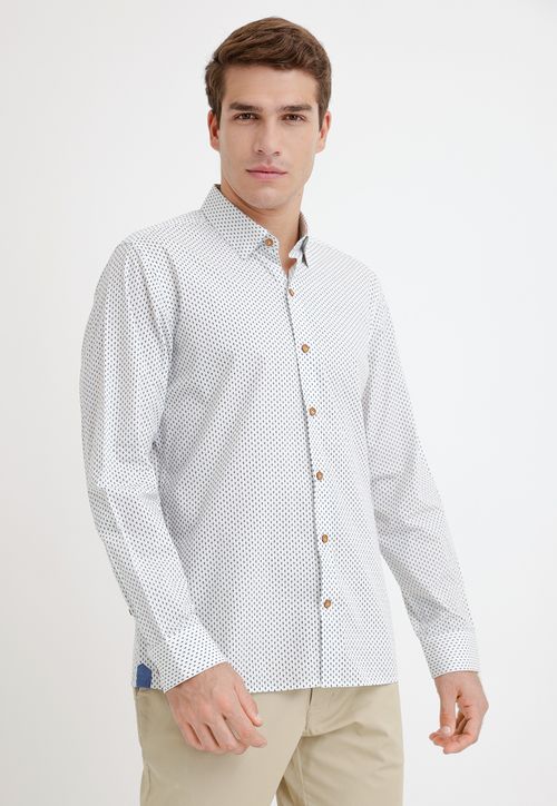 Camisa Hombre Algodón Fantasía Slim Bush Ecru