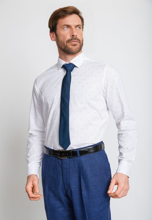 Camisa Formal Hombre Mezcla Algodón Fantasía Slim Dynamic Blanco