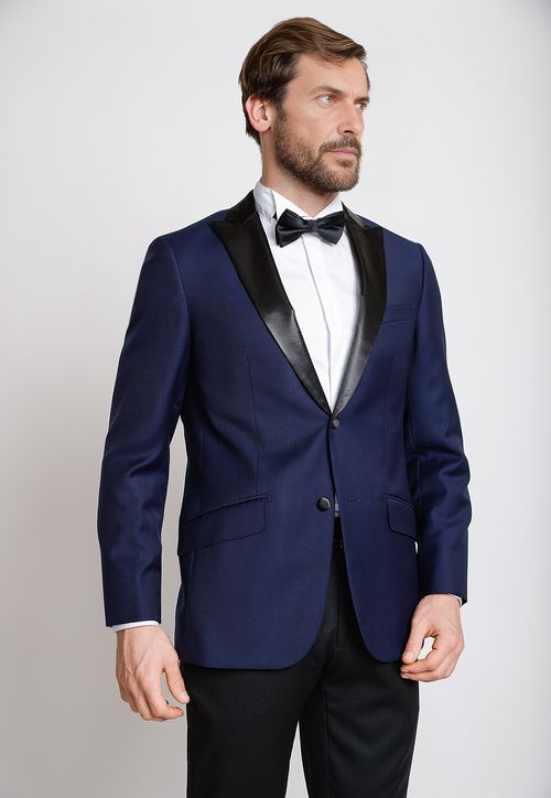 Chaqueta Formal Hombre Lana S100'S Liso Slim Smoking Azul