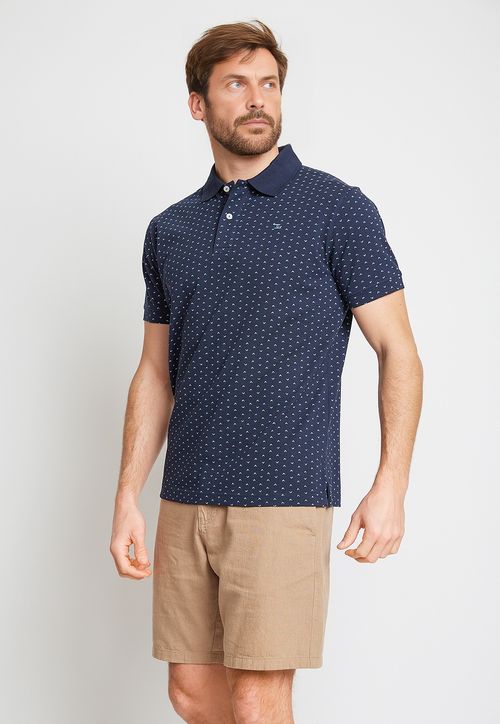 Polera Hombre Algodón Estampada Slim Maxwell Azul Marino