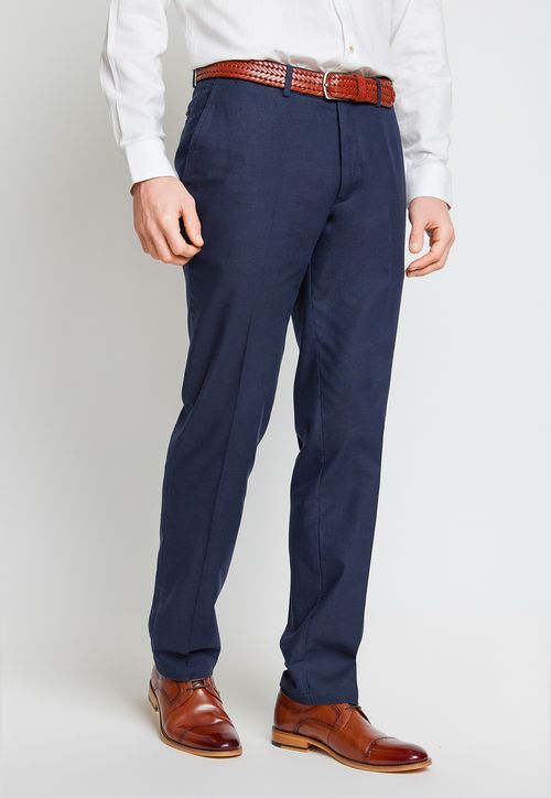 Pantalón Hombre Mezcla Algodón Lino Liso Slim Venancio Azul Marino