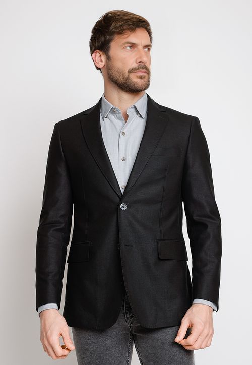 Chaqueta Hombre Mezcla Algodón Lino Liso Slim Cesar Negro
