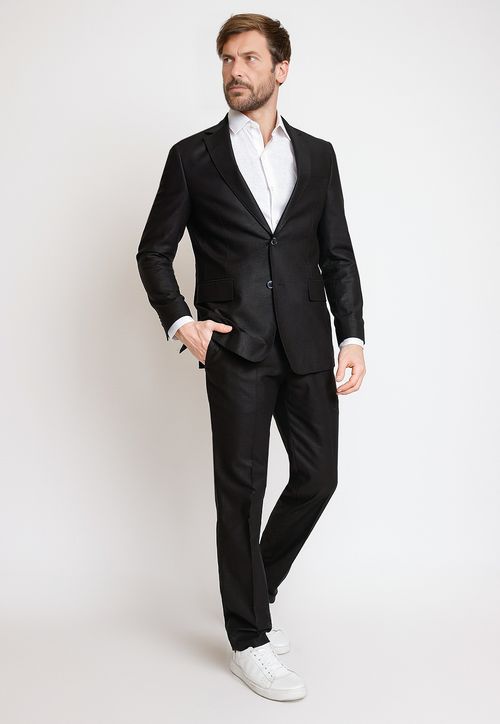 Traje  Hombre Mezcla Algodón Lino Liso Slim Negro