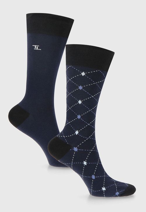 Bi Pack Calcetines Hombre Algodón Fantasía Azul Marino