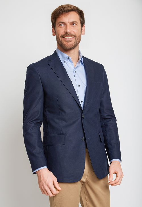 Chaqueta Hombre Mezcla Algodón Lino Liso Slim Cesar Azul Marino