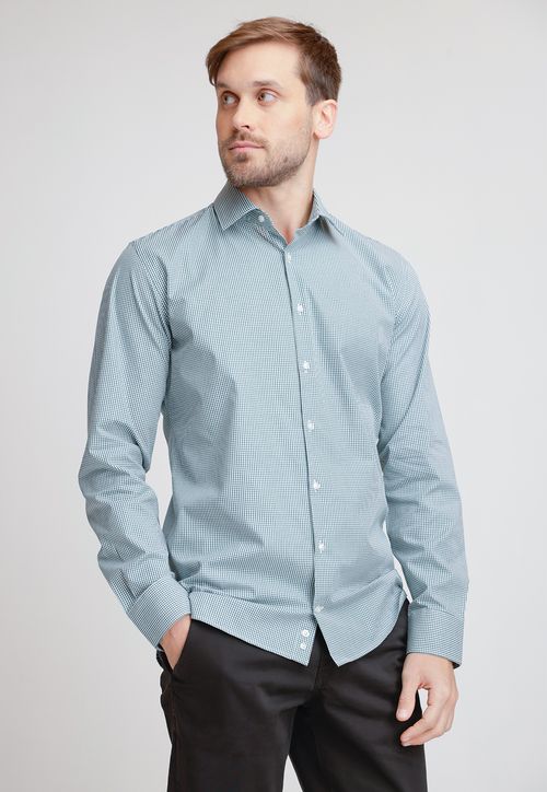 Camisa Hombre Algodón Cuadros Slim Italiana Verde