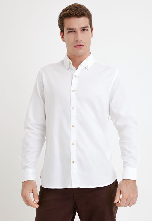 Camisa Hombre Algodón Liso Slim Blake Blanco
