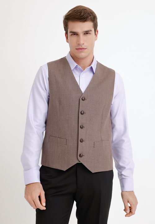 Gillet Formal Hombre Mezcla Lana Espiga Slim Winter Café