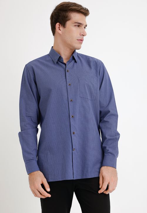Camisa Hombre Algodón Diseño Slim Ben Azul