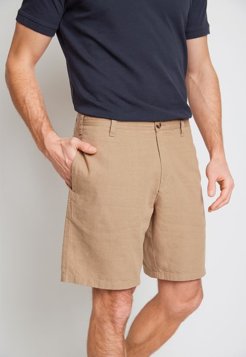 Bermuda Hombre Mezcla Algodón Lino Liso Slim Venus Arena