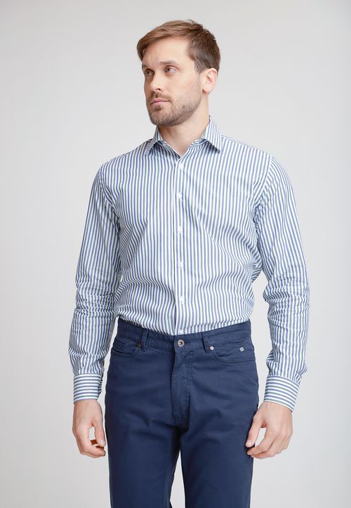 Camisa Hombre Algodón Rayas Slim Italiana Verde