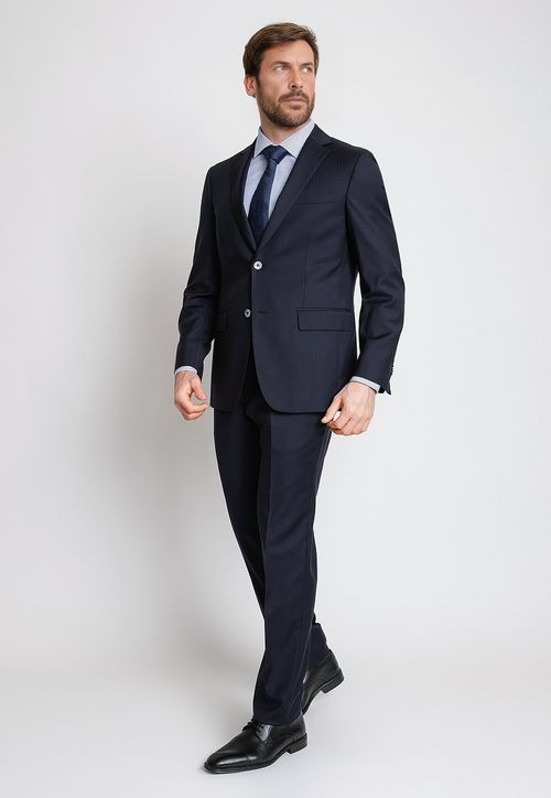 Traje Formal Hombre Lana S140'S Líneas Regular Luxury Azul Marino