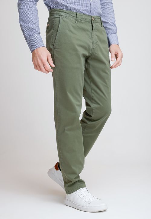 Pantalón Hombre Algodón Liso Slim Tevere Verde Militar