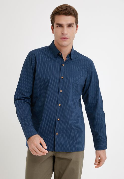 Camisa Hombre Algodón Fantasía Slim Bush Azul Marino