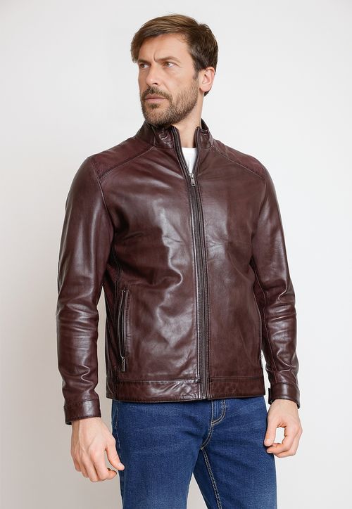 Chaqueta de cuero hombre burdeo