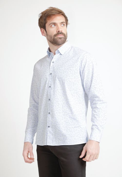 Camisa Hombre Algodón Estampada Slim Baymax Blanco/Celeste