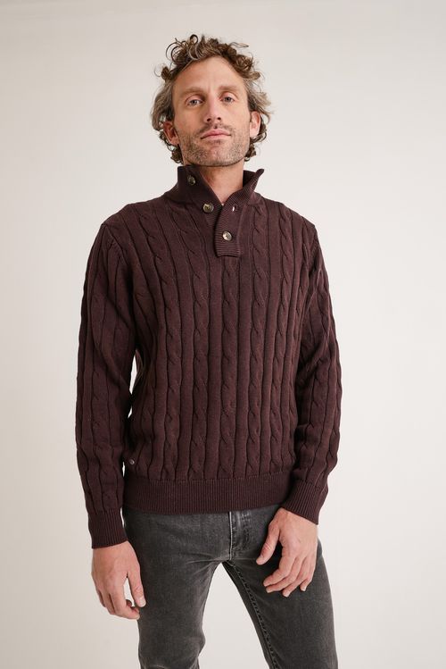 Sweater hombre Pier trenzado café