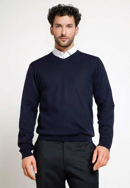 Tejido Hombre Formal Cuello V Azul Marino