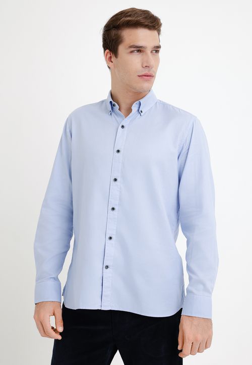 Camisa Hombre Algodón Liso Slim Blake Celeste
