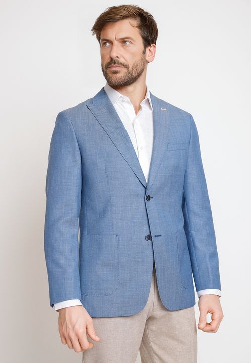 Chaqueta Hombre Mezcla Lana Lino Cuadros Slim Catrino Celeste