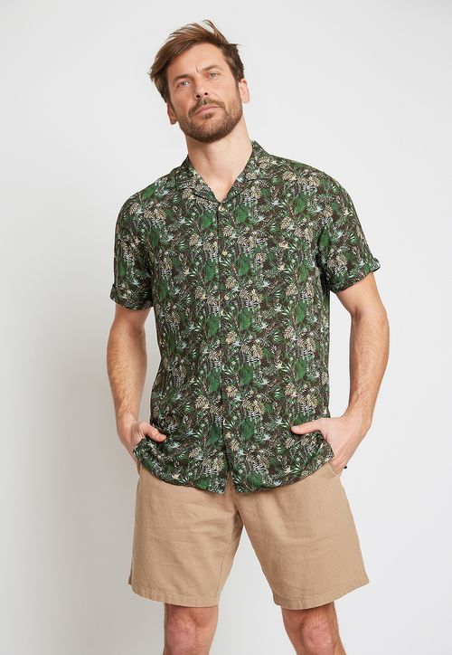Camisa Hombre  Viscosa Estampada Relajado Baltazar Verde Oscuro