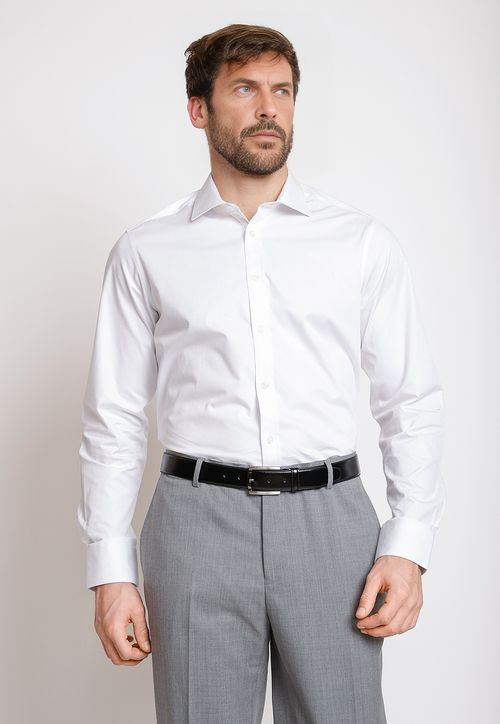 Camisa Formal Hombre Mezcla Algodón Slim Executive Blanco