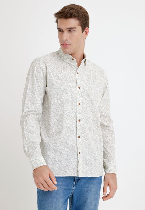 Camisa Hombre Algodón Estampado Slim Blossom Blanco