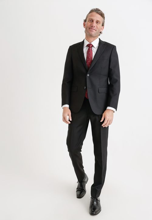 Traje Formal Hombre Mezcla Lana Fantasía Slim Executive Negro