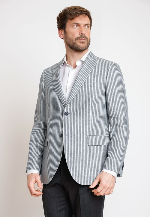 Chaqueta Formal Hombre Lino Raya Regular Gris