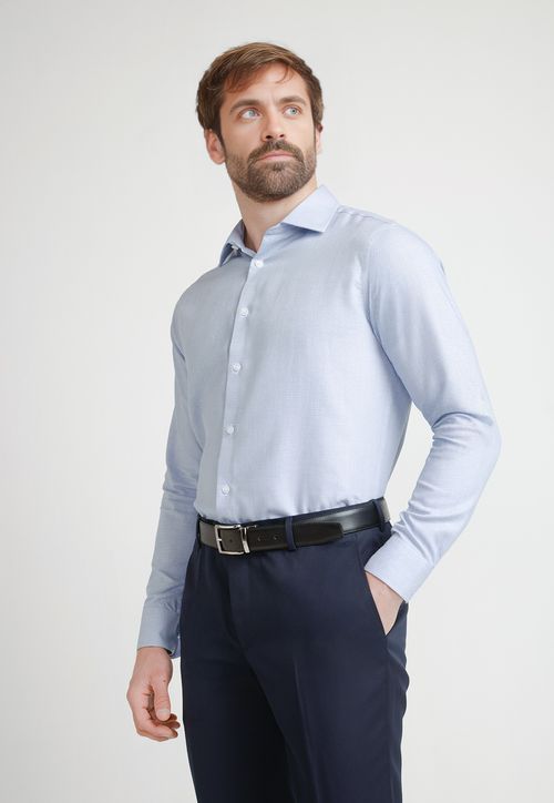 Camisa Formal Hombre Mezcla Algodón Slim Executive Azul Marino