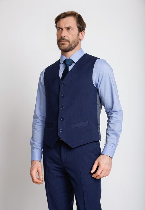 Gilet Formal Hombre Mezcla Algodón Microdiseño Slim Graduación Azul