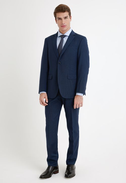 Traje Formal Hombre Mezcla Lana Fantasía Slim Executive Azul