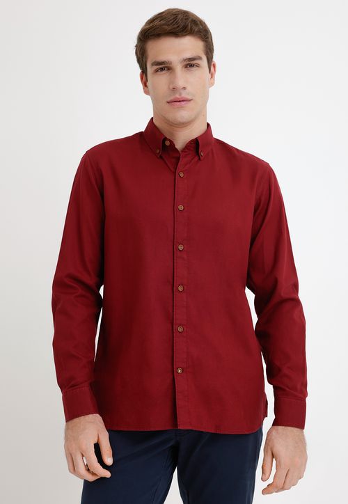 Camisa Hombre Algodón Liso Slim Blake Burdeo