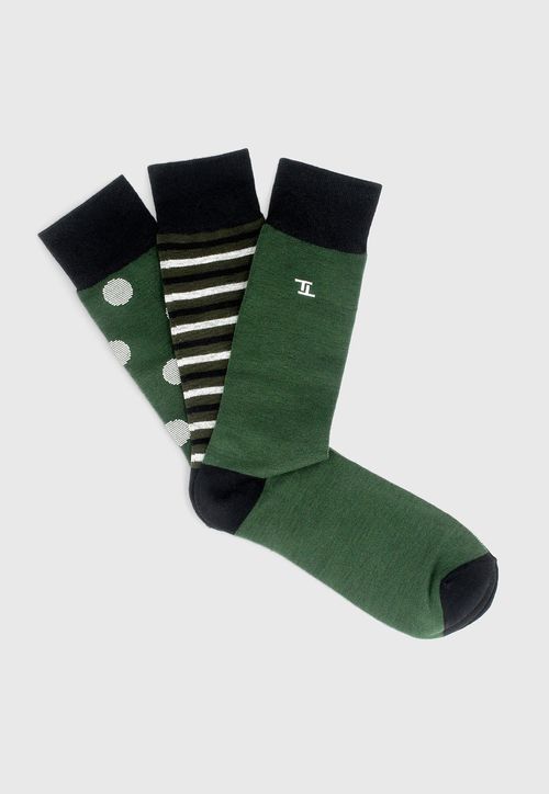 Pack Calcetines Hombre Algodón Fantasía Verde Oscuro