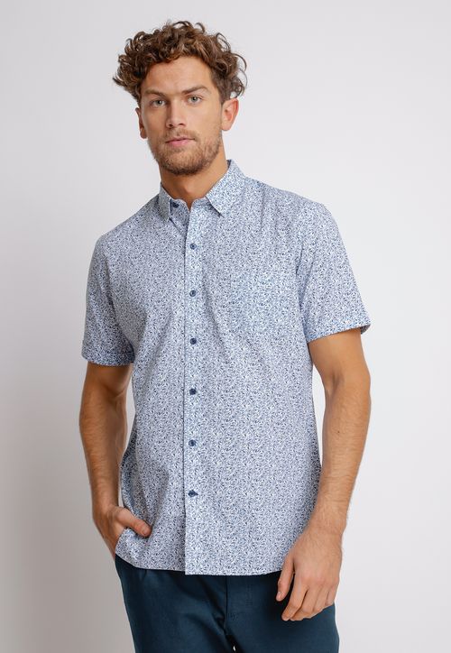 Camisa Manga Corta hombre Relaxed fit Bella Algodón Azul