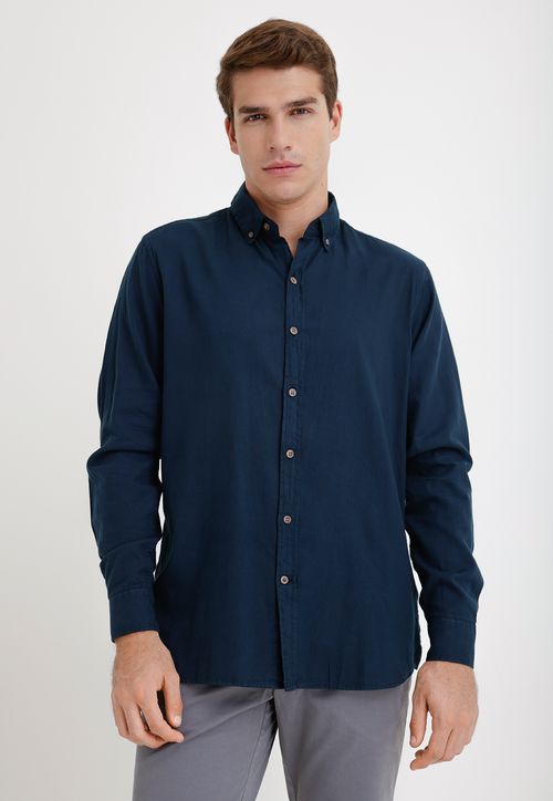 Camisa Hombre Algodón Liso Slim Blake Azul Marino
