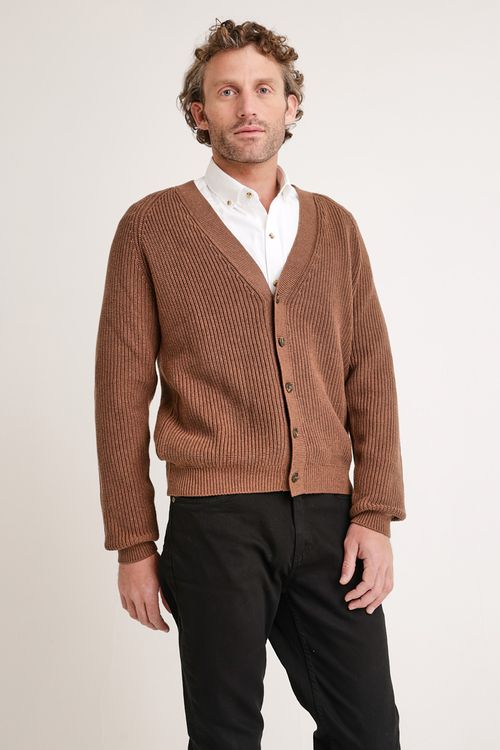 Cardigan de hombre tejido café