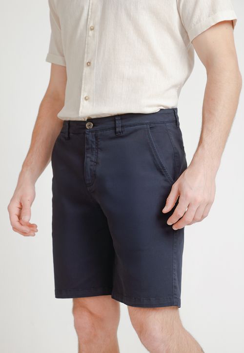 Bermuda Hombre Algodón Liso Slim Valerio Azul Marino