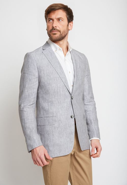 Chaqueta Hombre Mezcla Lino Algodón Liso Slim Europa Gris