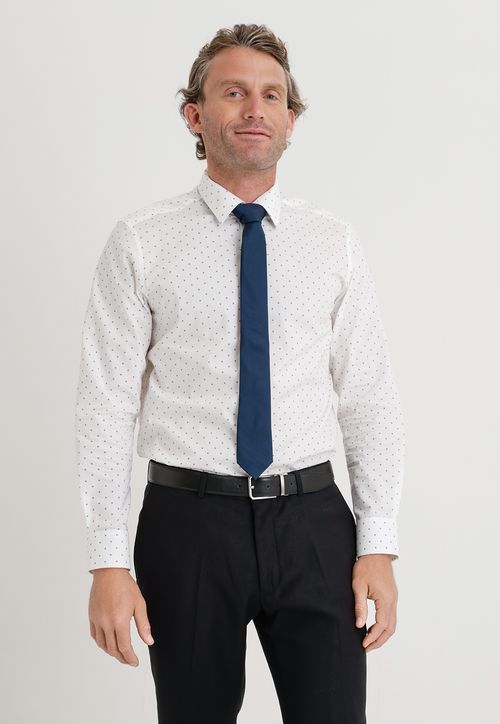 Camisa formal hombre executive microdiseño blanco/azul marino
