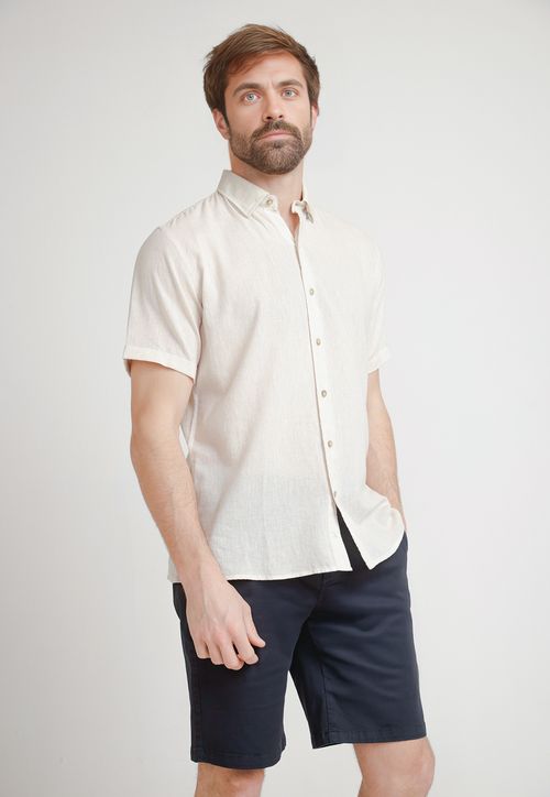 Camisa Hombre Mezcla Lino Algodón Liso Slim Boris Arena