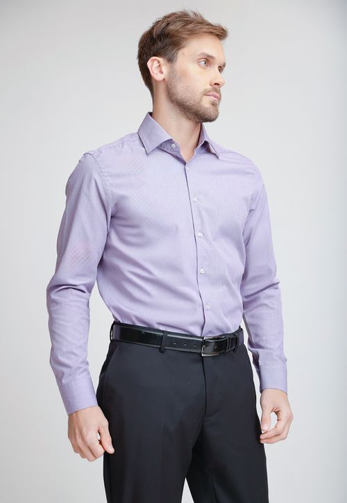Camisa Formal Hombre Algodón Microdiseño Slim Italiana Rojo