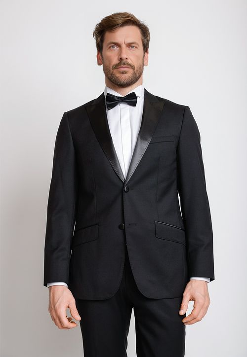 Chaqueta Formal Hombre Lana S100'S Liso Slim Smoking Negro