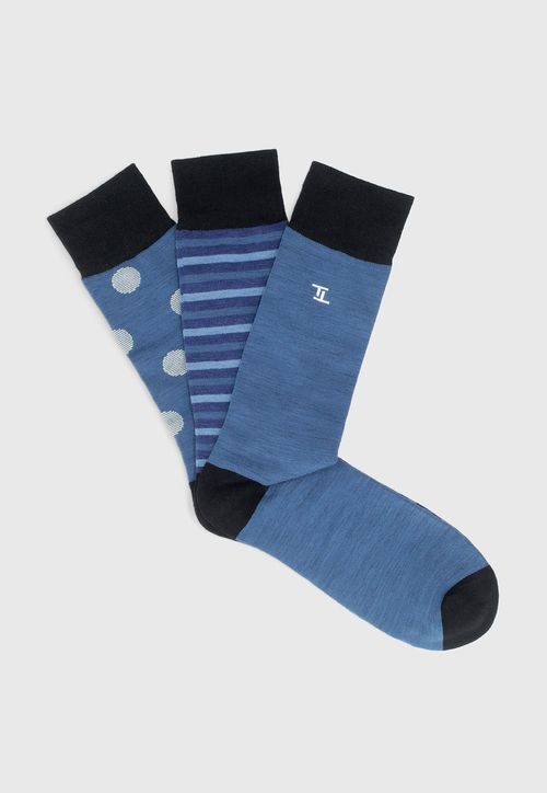 Pack Calcetines Hombre Algodón Fantasía Azul Marino