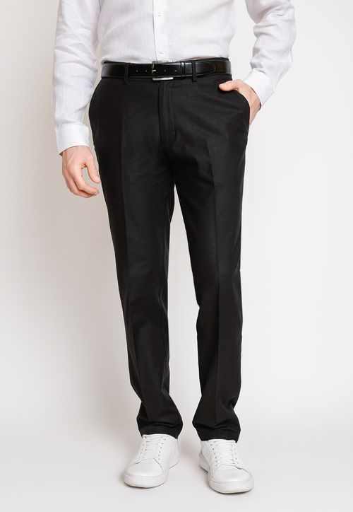 Pantalón Hombre Mezcla Algodón Lino Liso Slim Venancio Negro