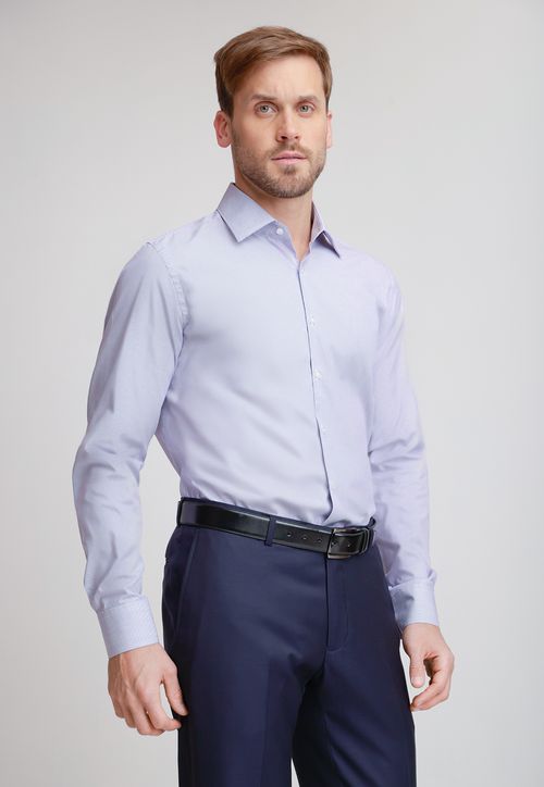 Camisa Formal Hombre Algodón Microdiseño Slim Italiana Blanco/Azul