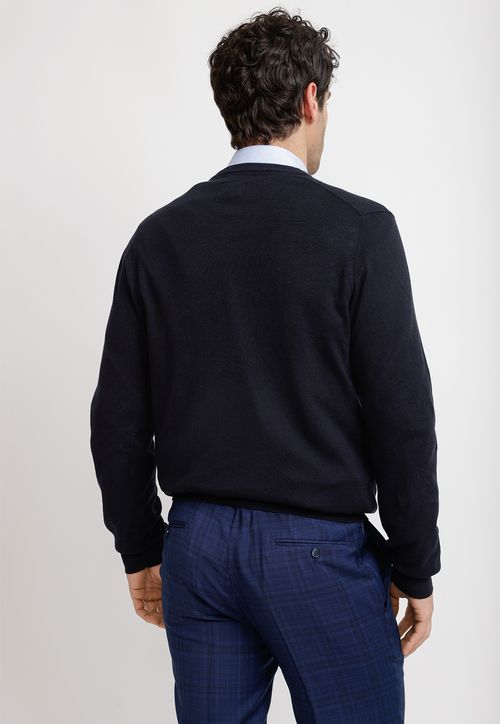 Sweater Cuello V Algodón Seda Azul Marino