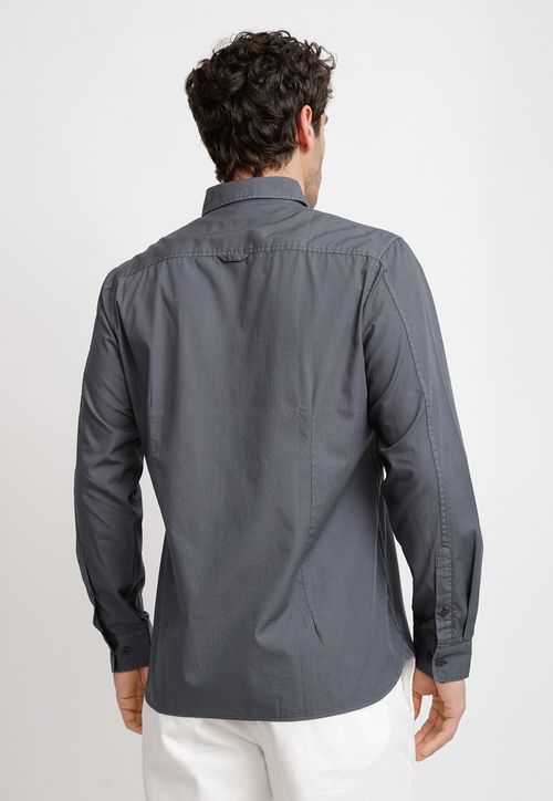 Camisa Lisa Algodón Basilio Gris Oscuro
